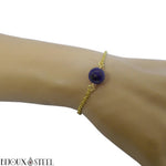 Bracelet en acier inoxydable doré et sa perle de lapis lazuli 10mm