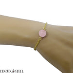 Bracelet en acier inoxydable doré et sa perle de quartz rose 10mm