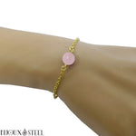 Bracelet en acier inoxydable doré et sa perle de quartz rose 8mm