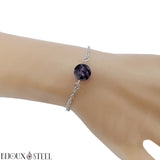 Bracelet en acier inoxydable argenté et sa perle de gabbro merlinite 10mm