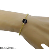 Bracelet en acier inoxydable dorée et sa perle d'agate noire onyx 8mm 