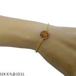 Bracelet en acier inoxydable doré et sa perle en jaspe peau d'éléphant 10mm en pierre naturelle
