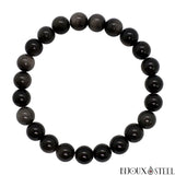 Bracelet en perles d'obsidienne argentée 8mm