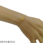 Bracelet feuille de cannabis dorée en acier inoxydable