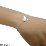 Bracelet fin à papillon 3d argenté en acier chirurgical pour femmes