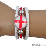 Bracelet aux couleurs de l'Angleterre en similicuir et métal argenté