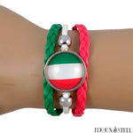 Bracelet aux couleurs de l'Italie en similicuir et métal argenté