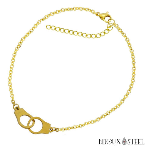 Bracelet paire de menottes dorées en acier inoxydable