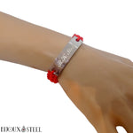 Bracelet rouge tressé personnalisable et ajustable en cordon et acier inoxydable