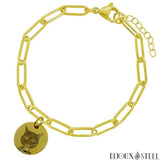 Bracelet trombone doré à médaille personnalisable gravure animal chien chat en acier inoxydable