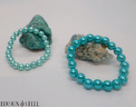 Bracelets de fausses perles nacrées turquoise et bleu givré pour femmes 