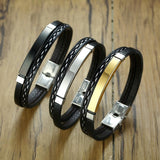Bracelets personnalisables fête des pères en simili cuir noir et acier chirurgical