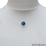 Collier fil de nylon translucide à perle d'agate bleue teintée 8mm en pierre naturelle