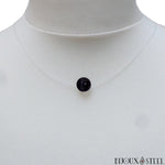 Collier fil de nylon à perle d'agate noire rubanée ou onyx 8mm en pierre naturelle