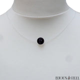 Collier fil de nylon à perle d'agate noire rubanée ou onyx 8mm en pierre naturelle