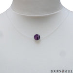 Collier fil de nylon transparent et sa perle d'agate violette 8mm en pierre naturelle teintée