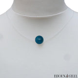 Collier cordon en nylon et sa perle d'apatite bleue 10mm en pierre naturelle
