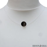 Collier cordon de nylon ras du cou et sa perle d'obsidienne argentée 10mm en pierre naturelle
