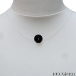 Collier à perle d'onyx noir 10mm et son cordon de nylon translucide