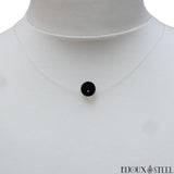 Collier à perle d'onyx noir 8mm et son cordon de nylon translucide