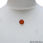 Collier fil de nylon translucide et sa perle de jaspe rouge 10mm en pierre naturelle