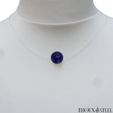 Collier cordon en nylon et sa perle de lapis lazuli 10mm en pierre naturelle 