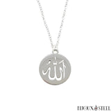 Collier à pendentif argenté Allah en arabe pour musulmans en acier chirurgical