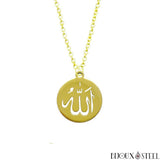 Collier à pendentif doré Allah en arabe pour musulmans en acier chirurgical