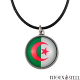Collier à pendentif rond drapeau de l'Algérie