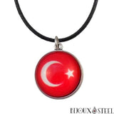 Collier à pendentif drapeau de la Turquie sous cabochon