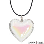 Collier à pendentif cœur blanc cristal translucide en verre