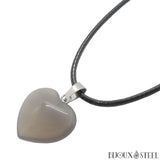 Collier à pendentif coeur en agate grise pierre naturelle