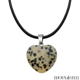Collier à pendentif coeur en pierre de jaspe dalmatien