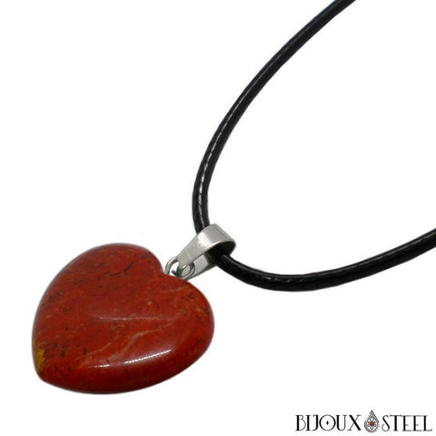 Collier à pendentif en pierre naturelle de jaspe rouge