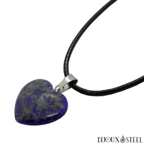 Collier à pendentif coeur en pierre naturelle de lapis lazuli
