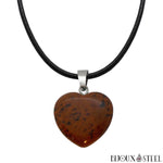 Collier à pendentif coeur en pierre d'obsidienne acajou