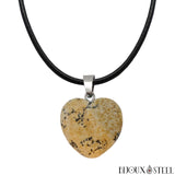 Collier à pendentif coeur en pierre de jaspe paysage