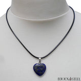Pendentif coeur en pierre naturelle de lapis lazuli et on cordon noir