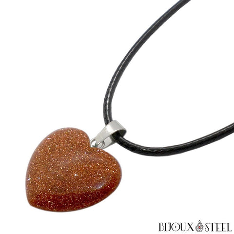 Collier à pendentif coeur en pierre de goldstone artificielle
