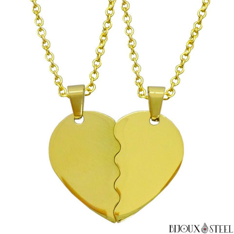 Collier à pendentif coeur séparable doré en acier inoxydable
