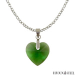 Collier à pendentif cœur vert en verre et sa chaîne en acier