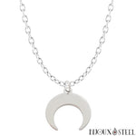 Collier à pendentif croissant de Lune argenté en acier inoxydable