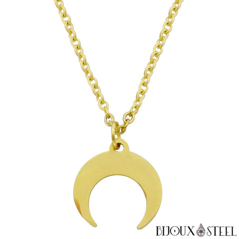 Collier à pendentif croissant de Lune doré en acier inoxydable