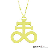 Collier à pendentif croix de Léviathan dorée en acier inoxydable