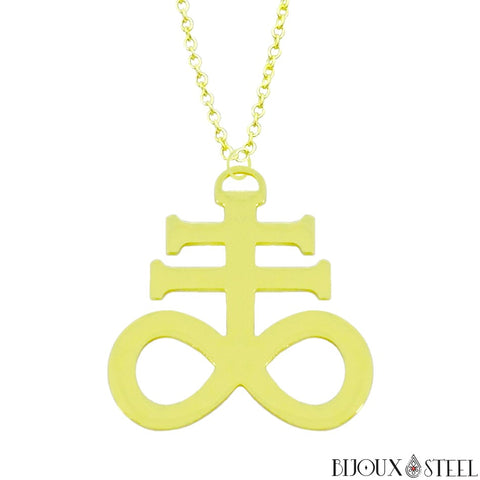 Collier à pendentif croix de Léviathan dorée en acier inoxydable