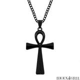 Collier à pendentif croix de vie égyptienne noire en métal