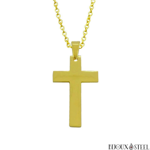 Collier à pendentif croix dorée en acier inoxydable