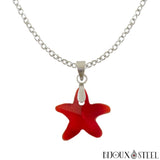 Collier à pendentif étoile de mer en verre rouge et sa chaîne en acier inoxydable
