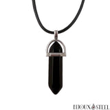 Collier à pendentif hexagonal à pointe en pierre d'obsidienne noire