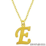 Collier à pendentif lettre E dorée en acier inoxydable